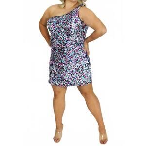 NEW SYDNEY'S CLOSET one shoulder sequin plus dress in multi